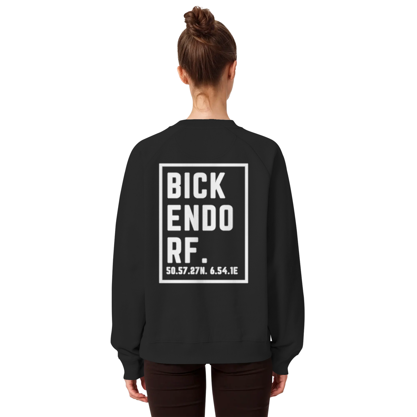 Bickendorf Koordinaten (großer Druck auf dem Rücken) - Organic Raglan Sweatshirt