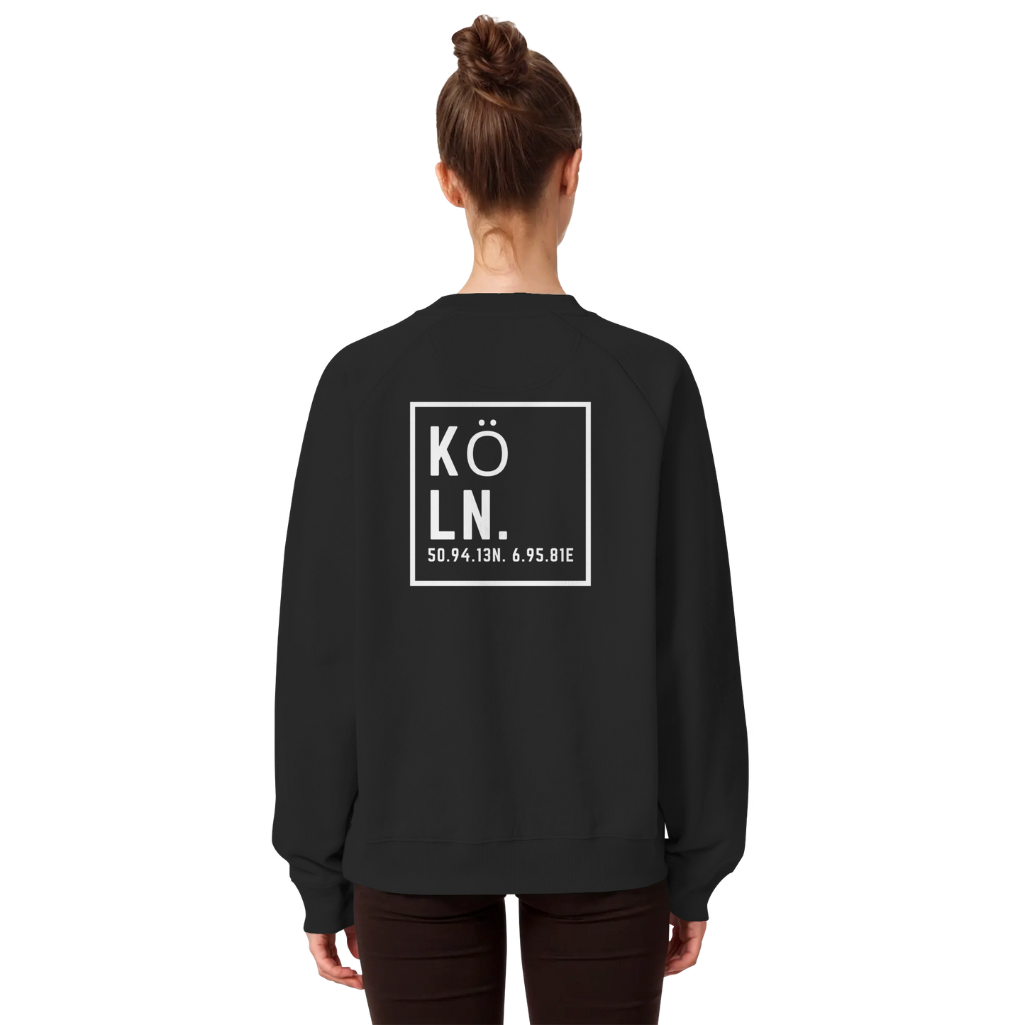 Köln Koordinaten (großer Druck auf dem Rücken) - Organic Raglan Sweatshirt