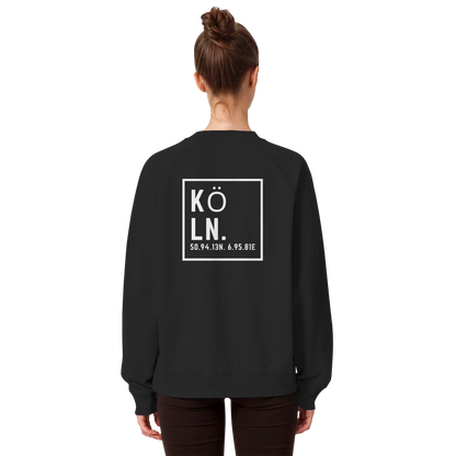 Köln Koordinaten (großer Druck auf dem Rücken) - Organic Raglan Sweatshirt