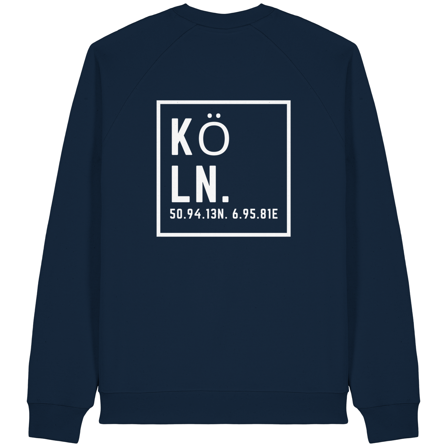 Köln Koordinaten (großer Druck auf dem Rücken) - Organic Raglan Sweatshirt
