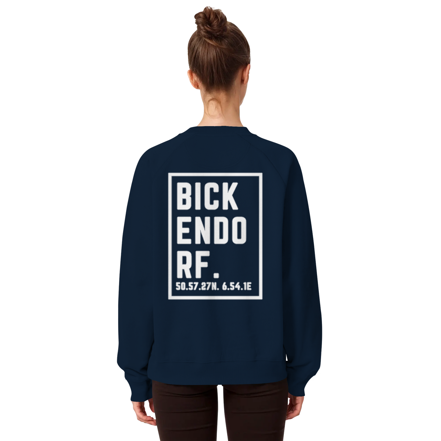 Bickendorf Koordinaten (großer Druck auf dem Rücken) - Organic Raglan Sweatshirt