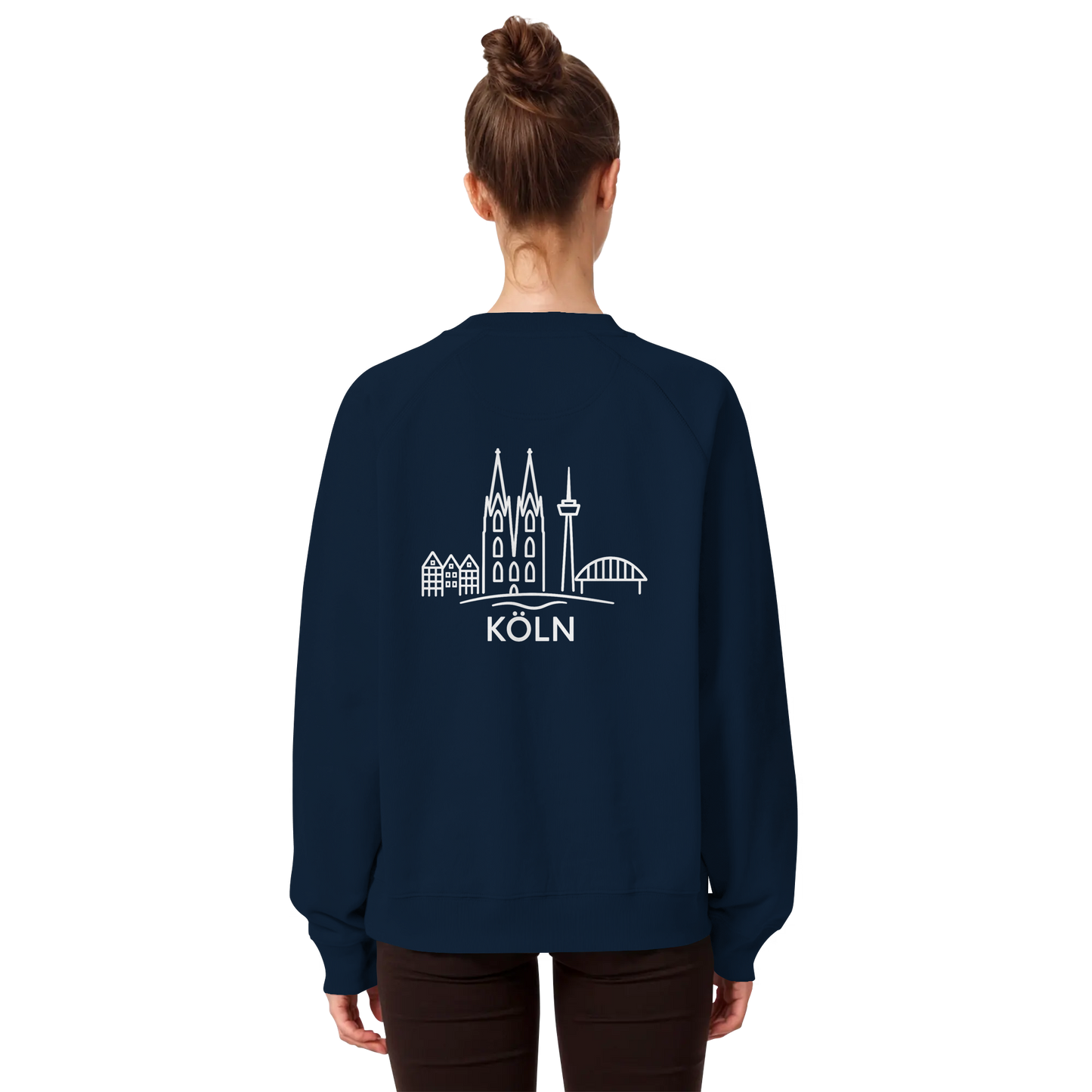 Köln Skyline (großer Druck auf dem Rücken) - Organic Raglan Sweatshirt