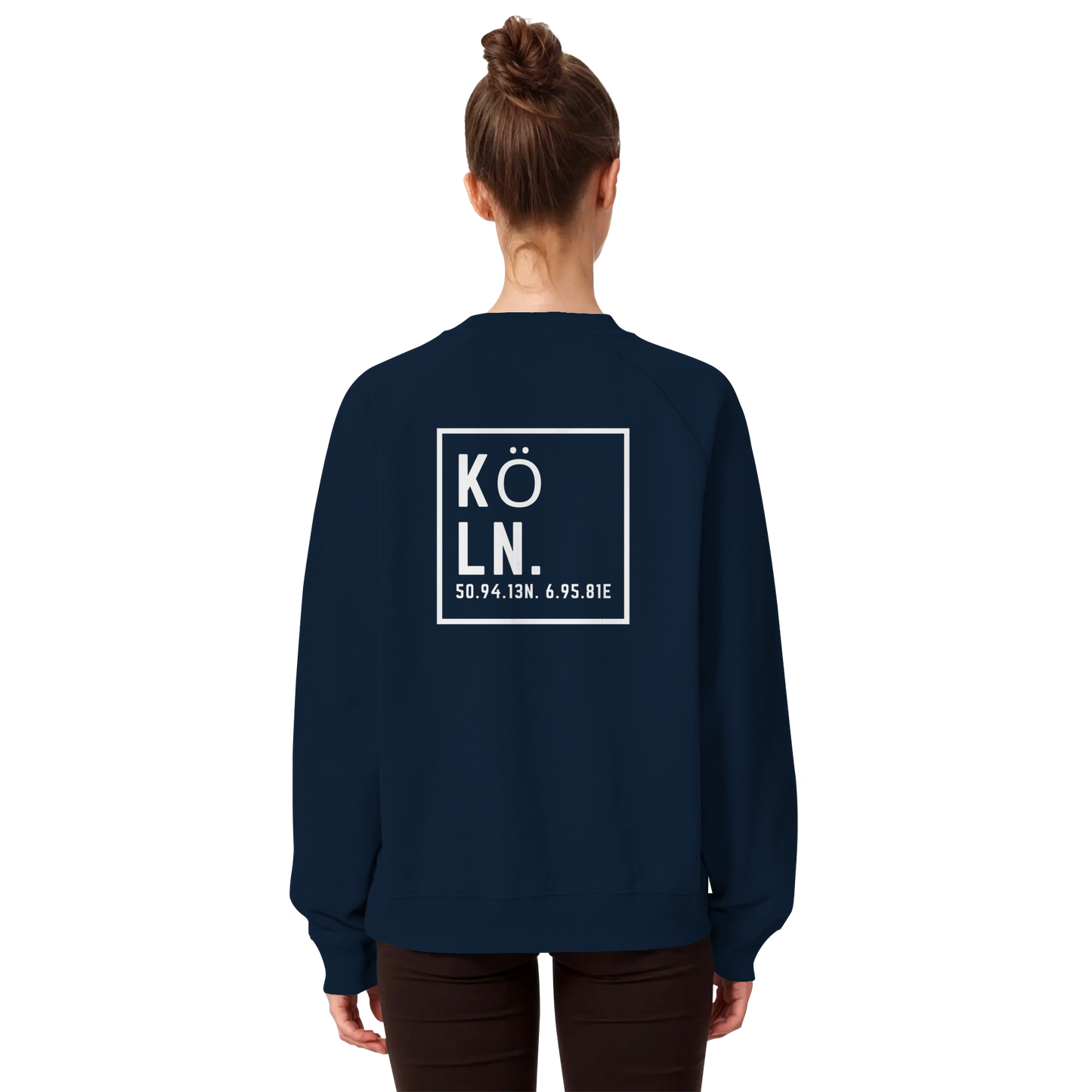Köln Koordinaten (großer Druck auf dem Rücken) - Organic Raglan Sweatshirt