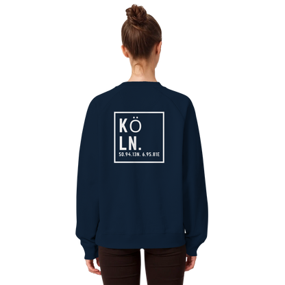 Köln Koordinaten (großer Druck auf dem Rücken) - Organic Raglan Sweatshirt