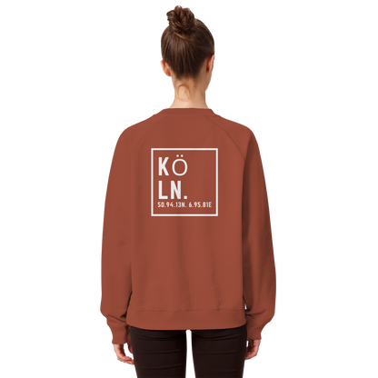 Köln Koordinaten (großer Druck auf dem Rücken) - Organic Raglan Sweatshirt