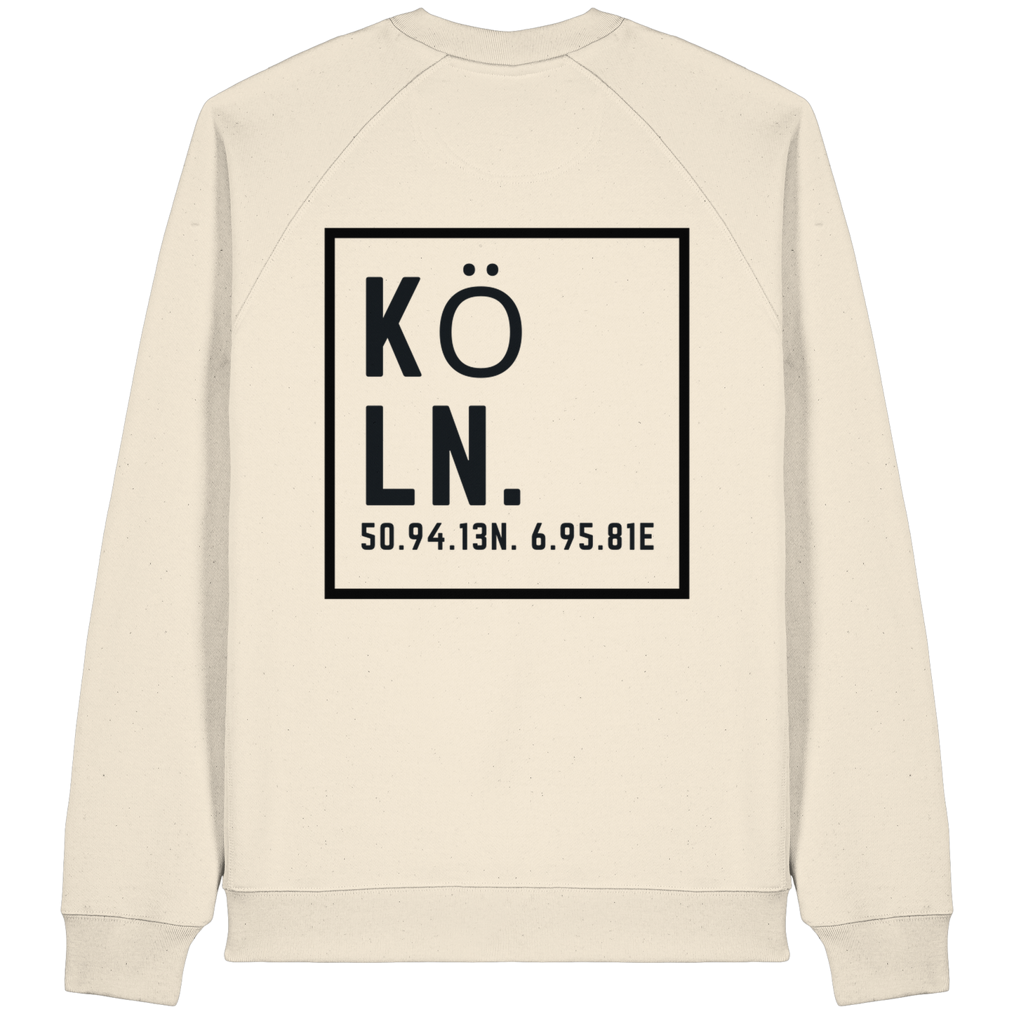 Köln Koordinaten (großer Druck auf dem Rücken) - Organic Raglan Sweatshirt