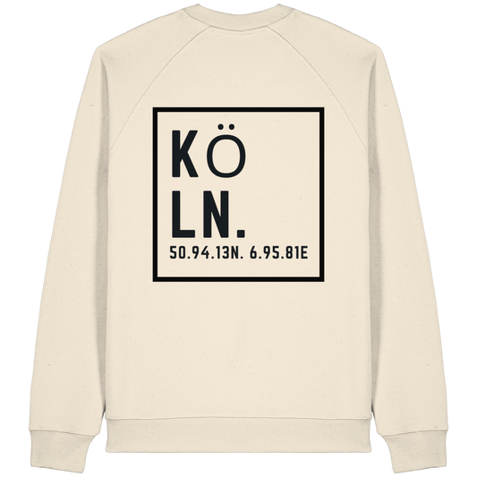Köln Koordinaten (großer Druck auf dem Rücken) - Organic Raglan Sweatshirt