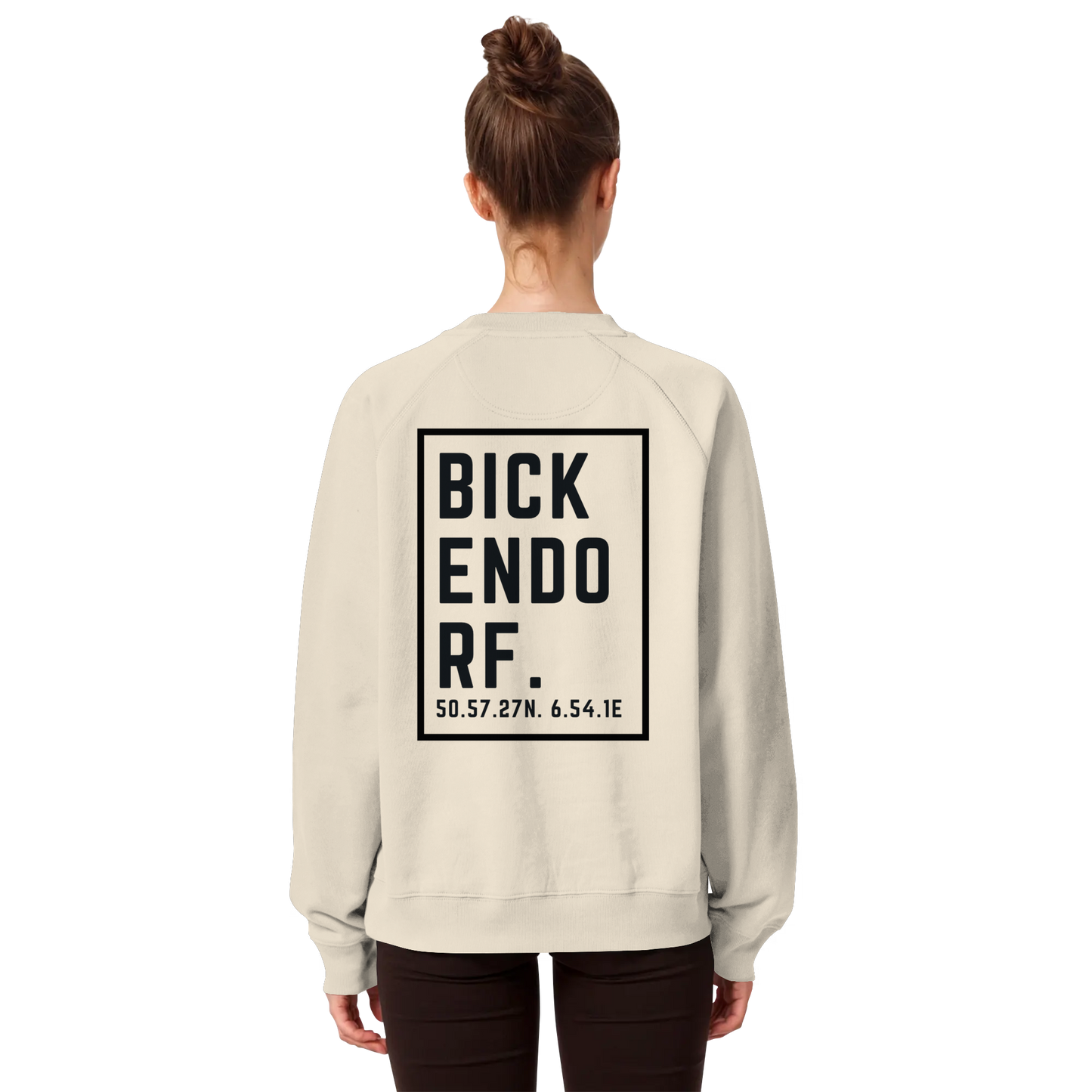 Bickendorf Koordinaten (großer Druck auf dem Rücken) - Organic Raglan Sweatshirt