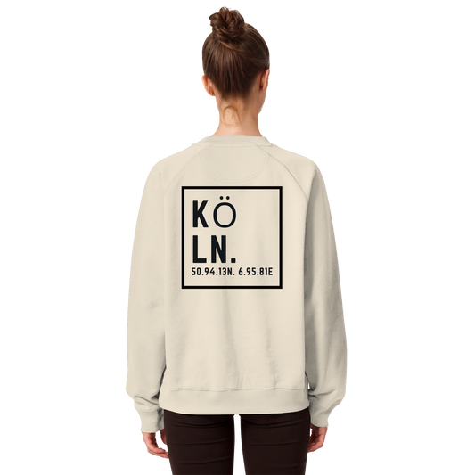 Köln Koordinaten (großer Druck auf dem Rücken) - Organic Raglan Sweatshirt