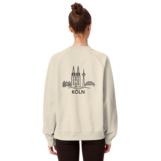 Köln Skyline (großer Druck auf dem Rücken) - Organic Raglan Sweatshirt