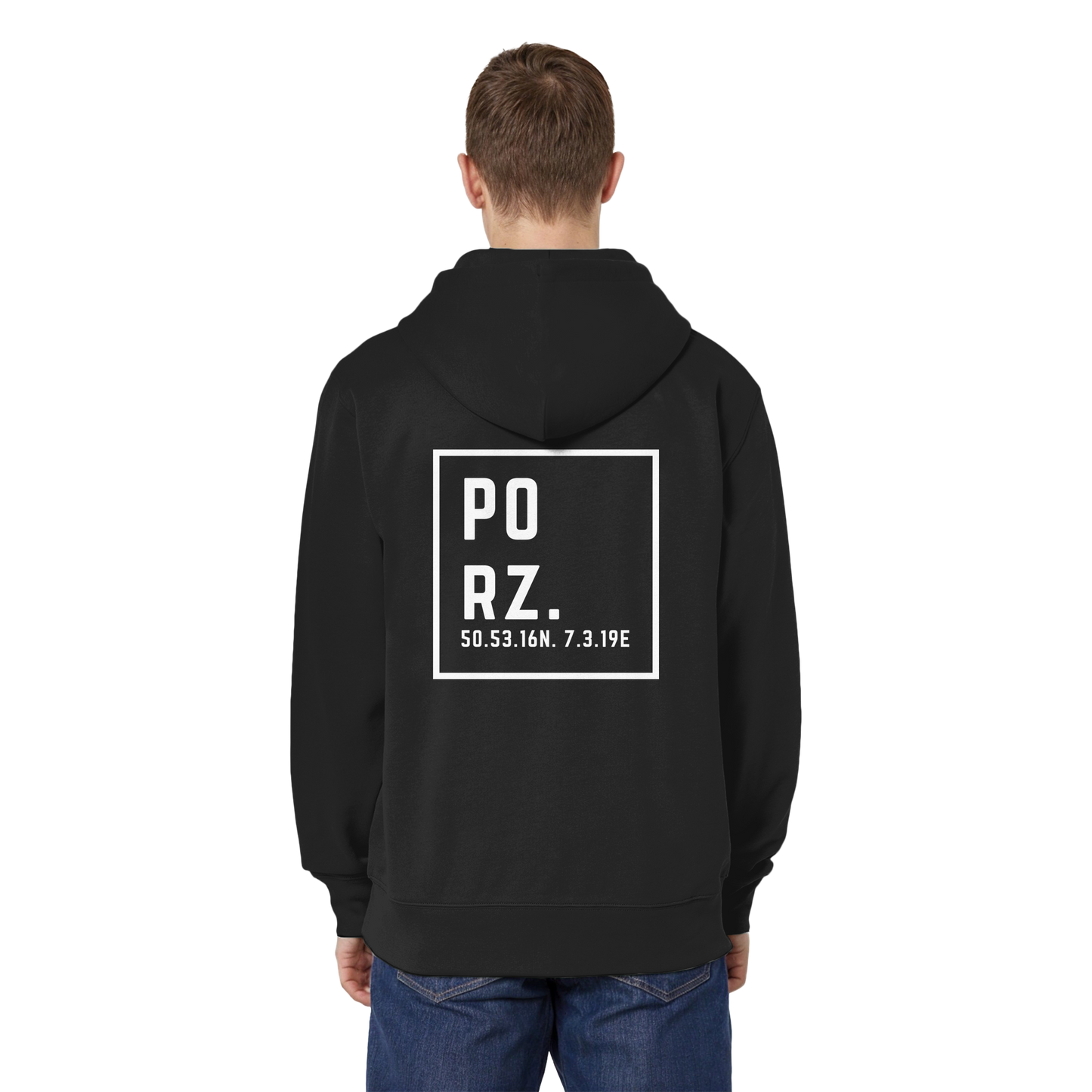 Porz Koordinaten (großer Druck Rücken)  Organic Relaxed Zipper