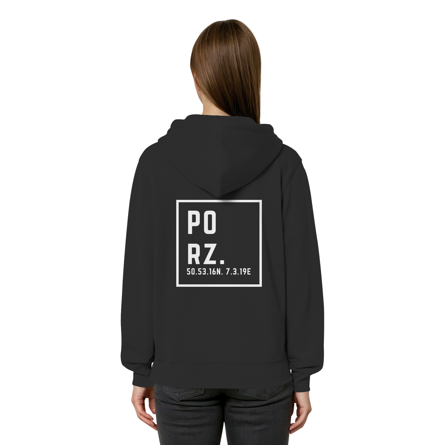 Porz Koordinaten (großer Druck Rücken)  Organic Relaxed Zipper