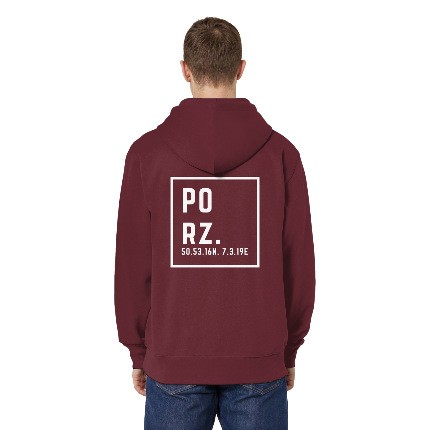 Porz Koordinaten (großer Druck Rücken)  Organic Relaxed Zipper