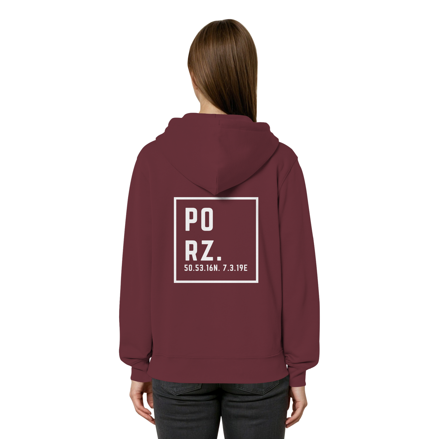 Porz Koordinaten (großer Druck Rücken)  Organic Relaxed Zipper