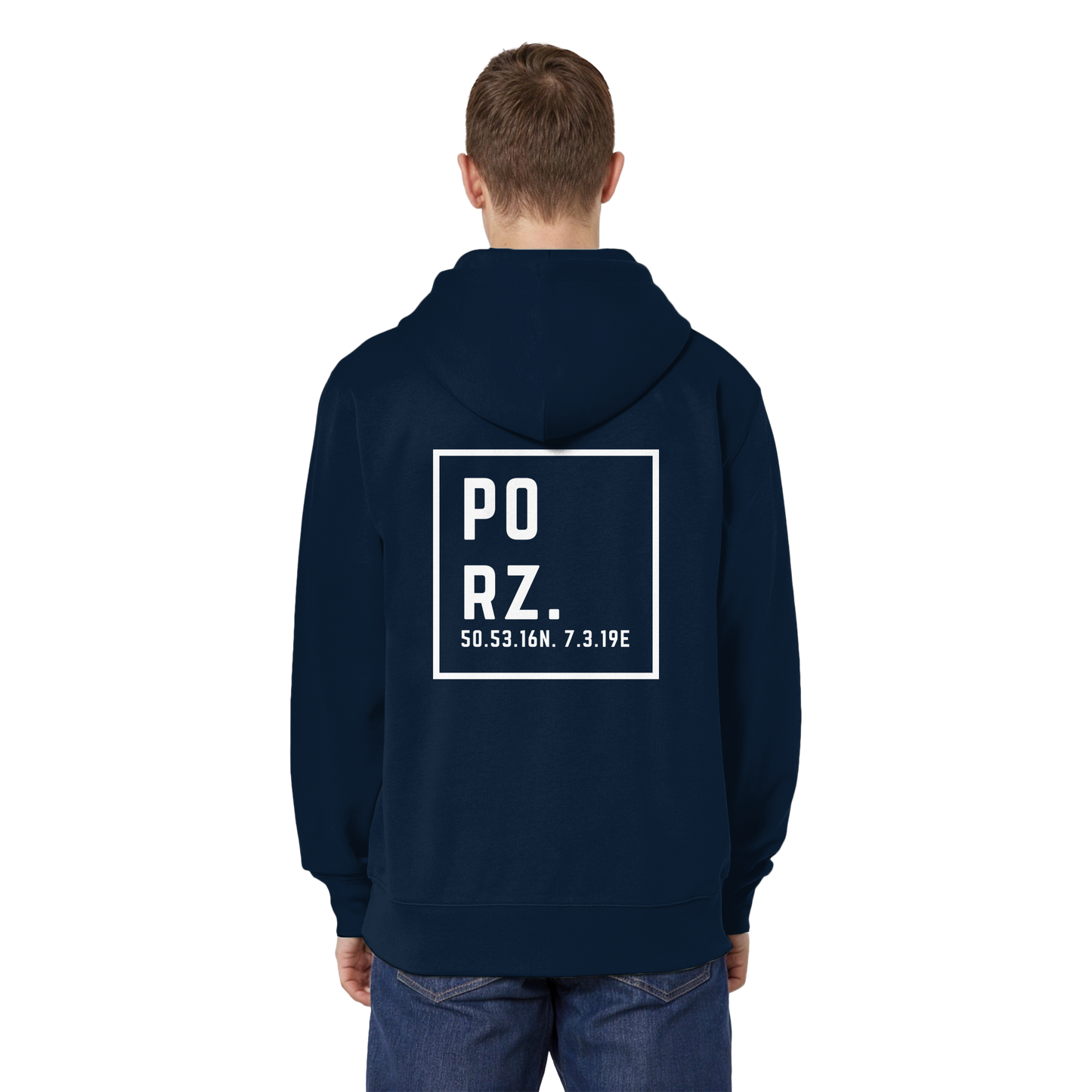 Porz Koordinaten (großer Druck Rücken)  Organic Relaxed Zipper