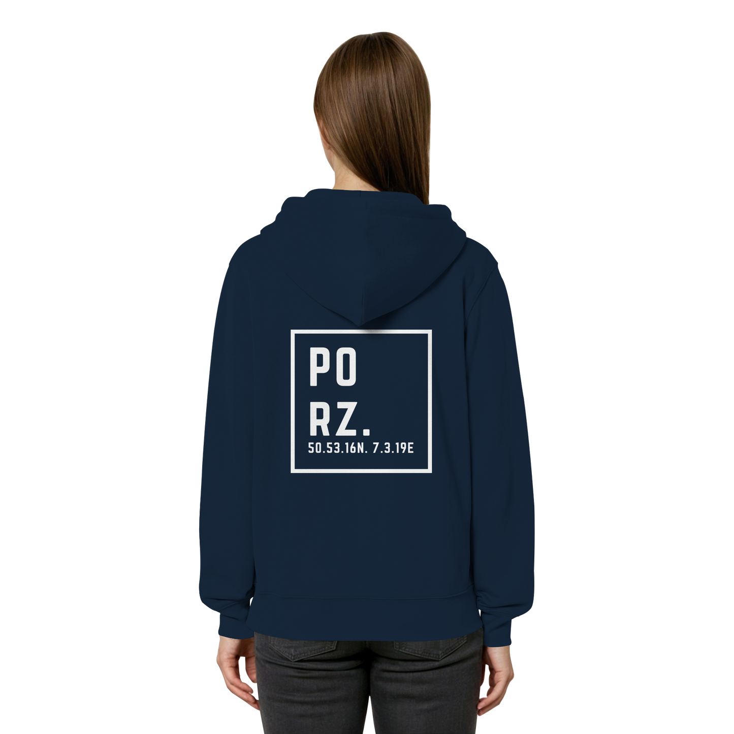 Porz Koordinaten (großer Druck Rücken)  Organic Relaxed Zipper