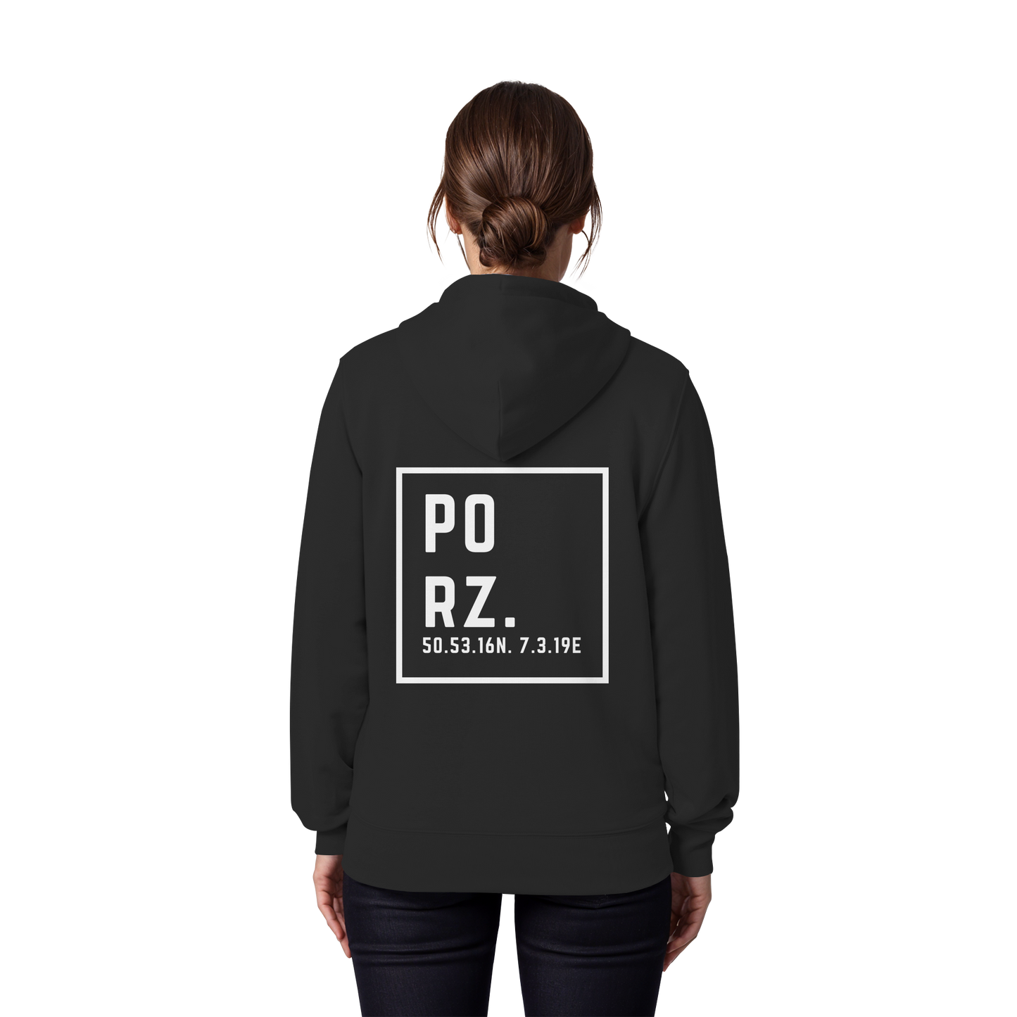 Porz Koordinaten (großer Druck Rücken) - Organic Zipper
