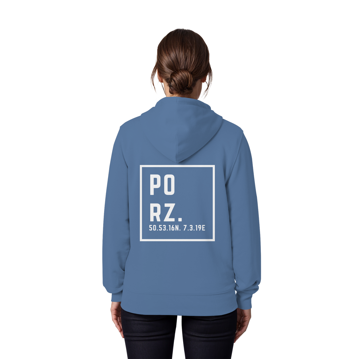Porz Koordinaten (großer Druck Rücken) - Organic Zipper
