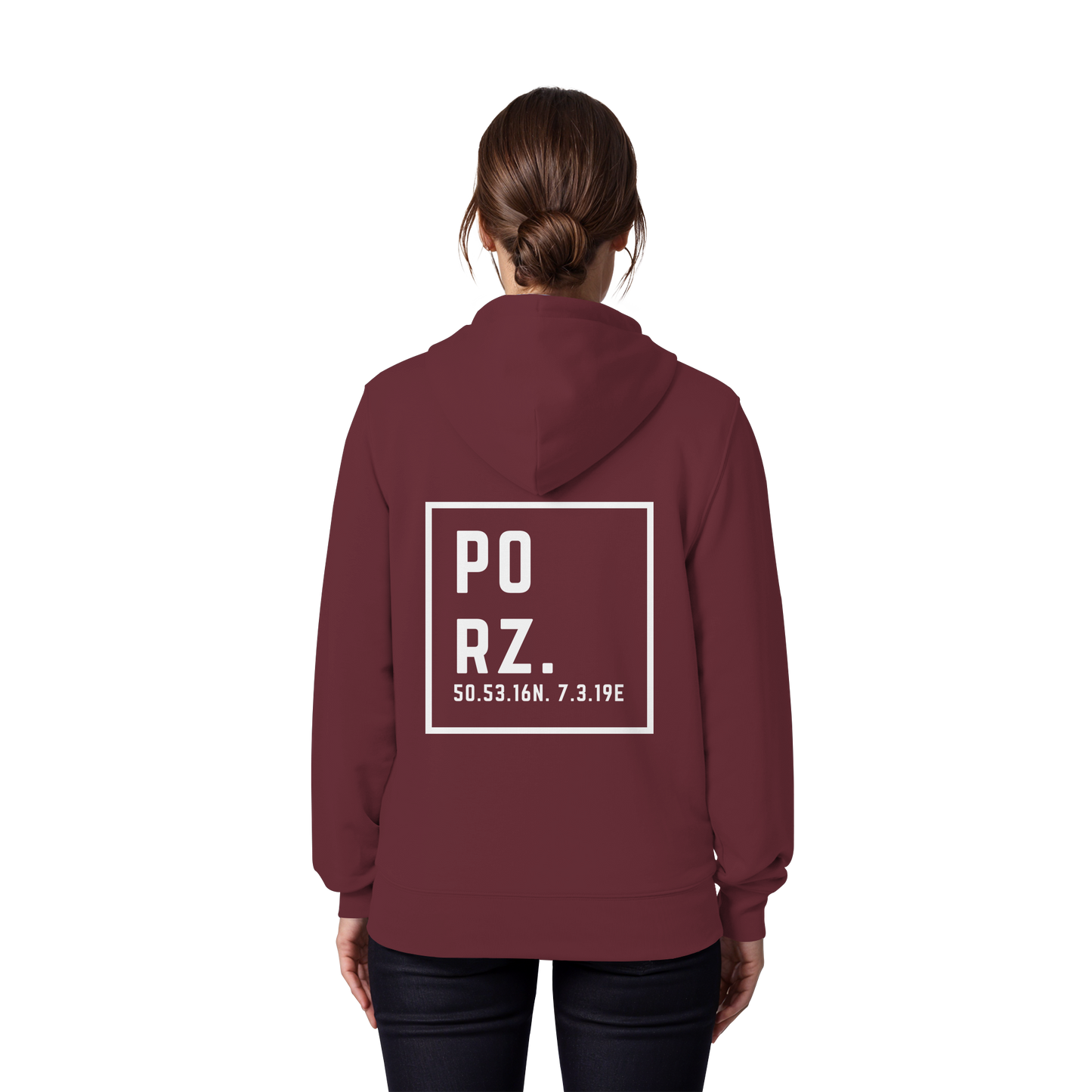 Porz Koordinaten (großer Druck Rücken) - Organic Zipper