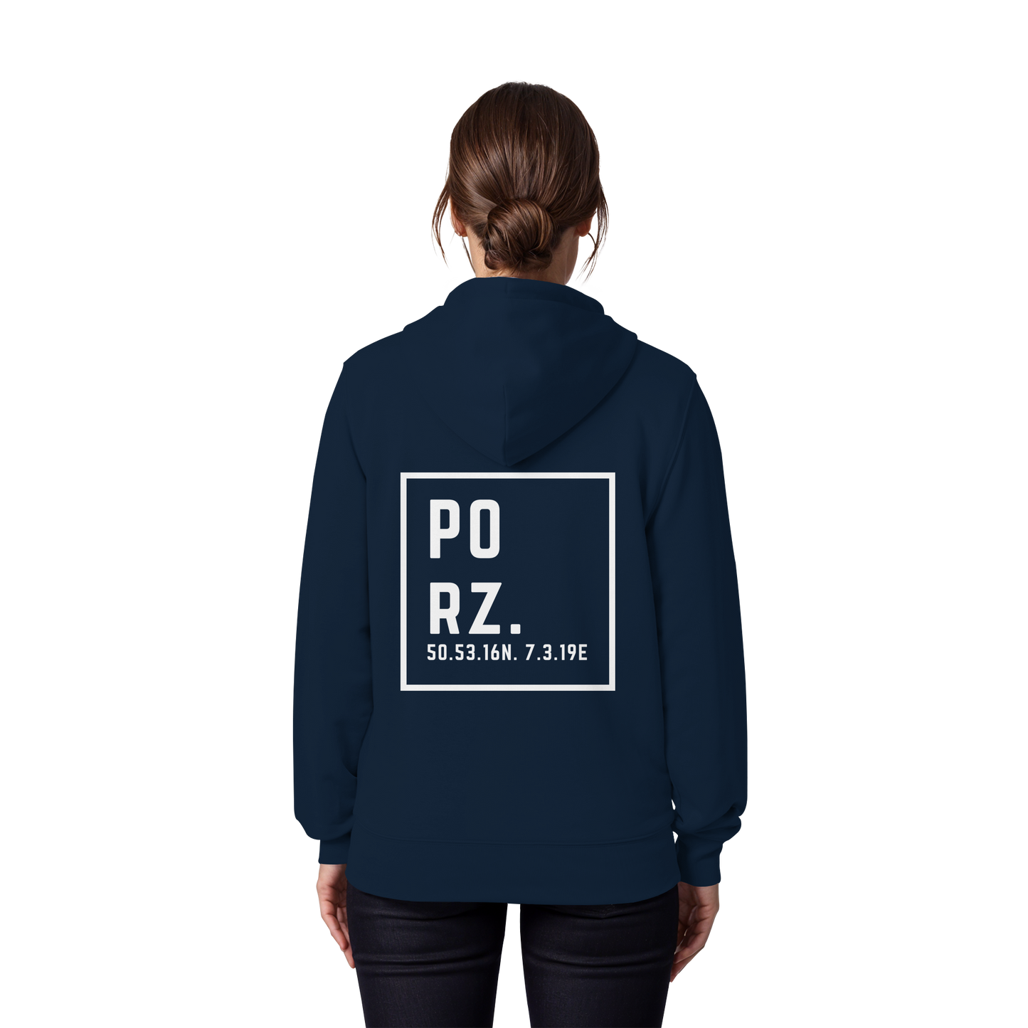 Porz Koordinaten (großer Druck Rücken) - Organic Zipper