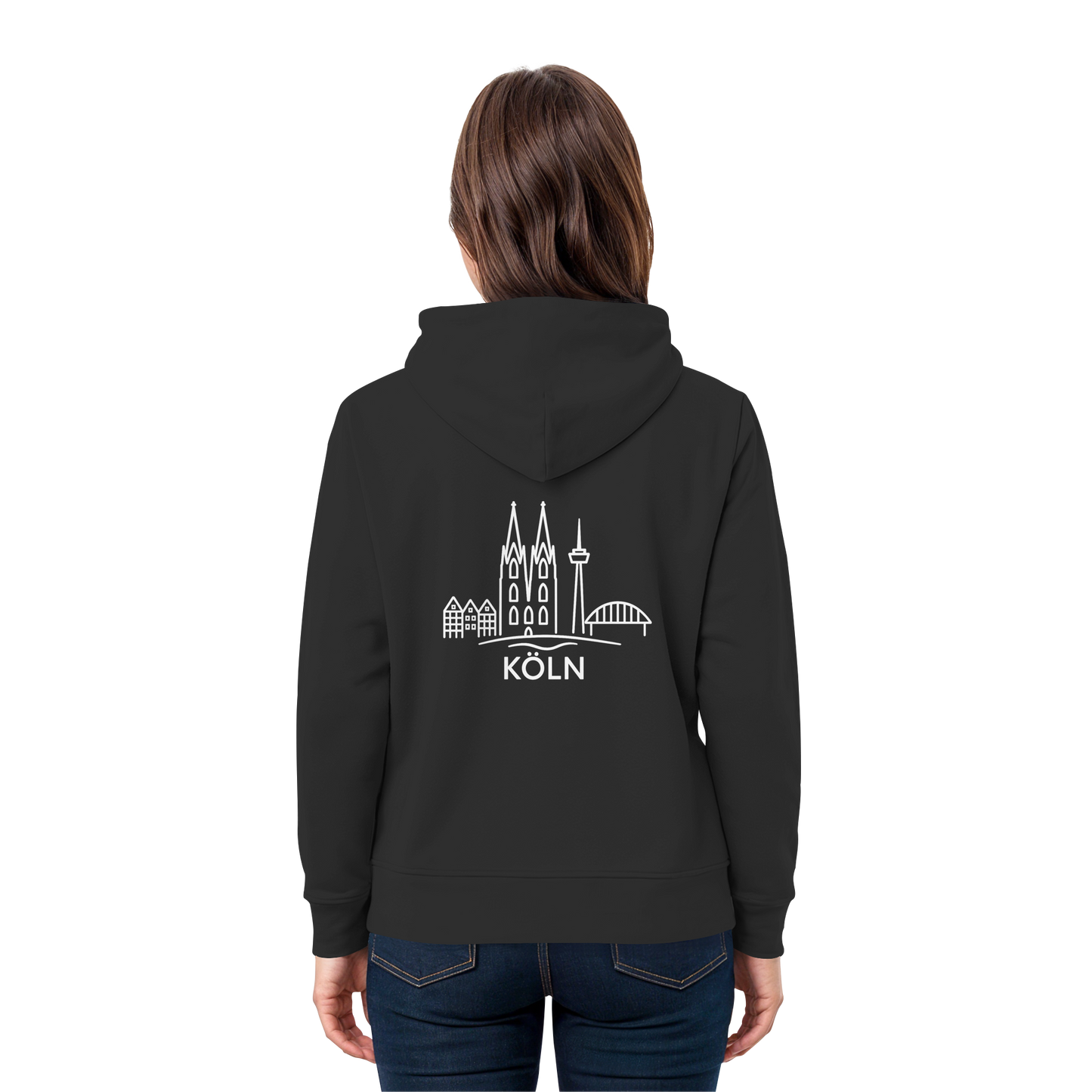 Köln Skyline (großer Druck auf dem Rücken) - Premium Unisex Hoodie