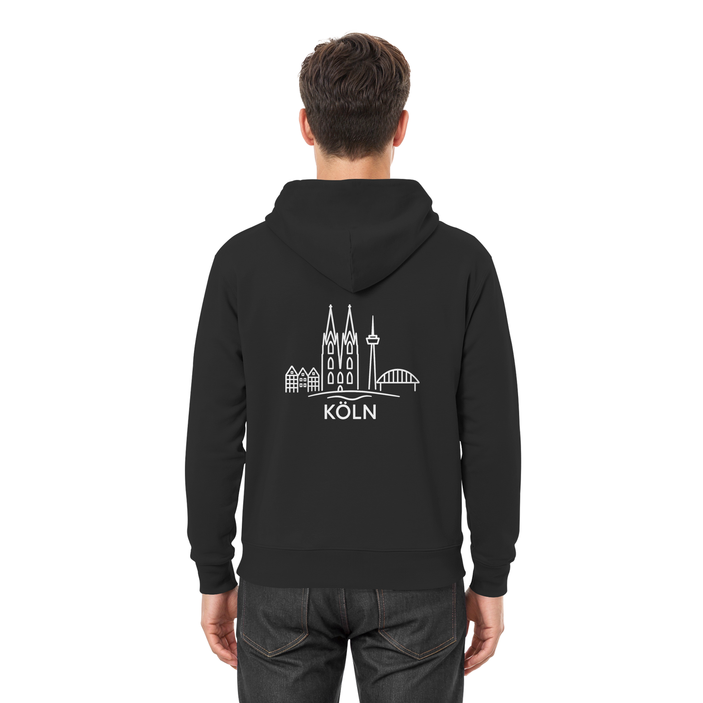 Köln Skyline (großer Druck auf dem Rücken) - Premium Unisex Hoodie