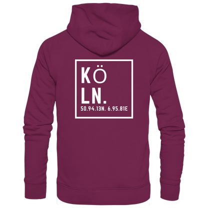 Köln Koordinaten (großer Druck auf dem Rücken) - Premium Unisex Hoodie