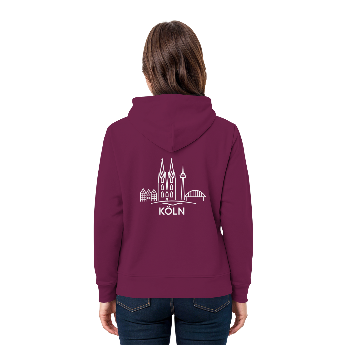 Köln Skyline (großer Druck auf dem Rücken) - Premium Unisex Hoodie
