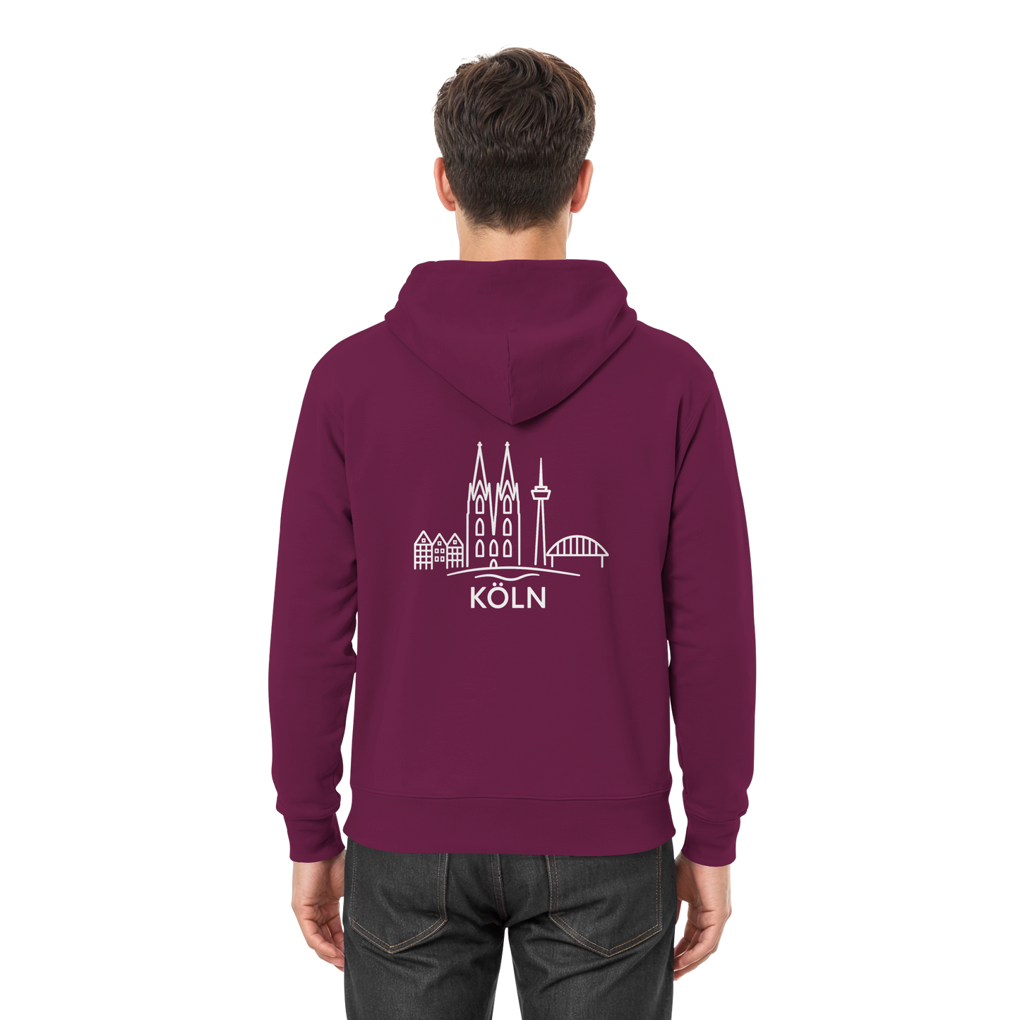 Köln Skyline (großer Druck auf dem Rücken) - Premium Unisex Hoodie