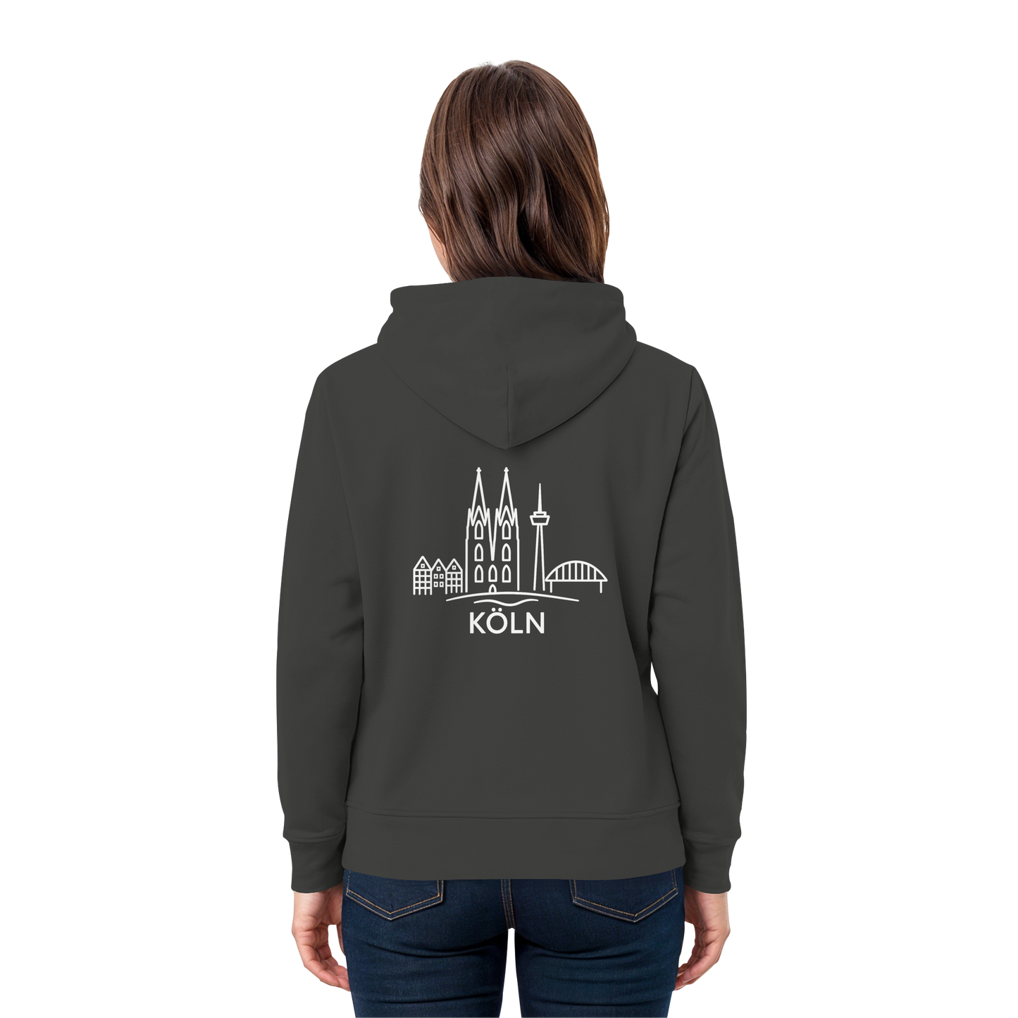 Köln Skyline (großer Druck auf dem Rücken) - Premium Unisex Hoodie