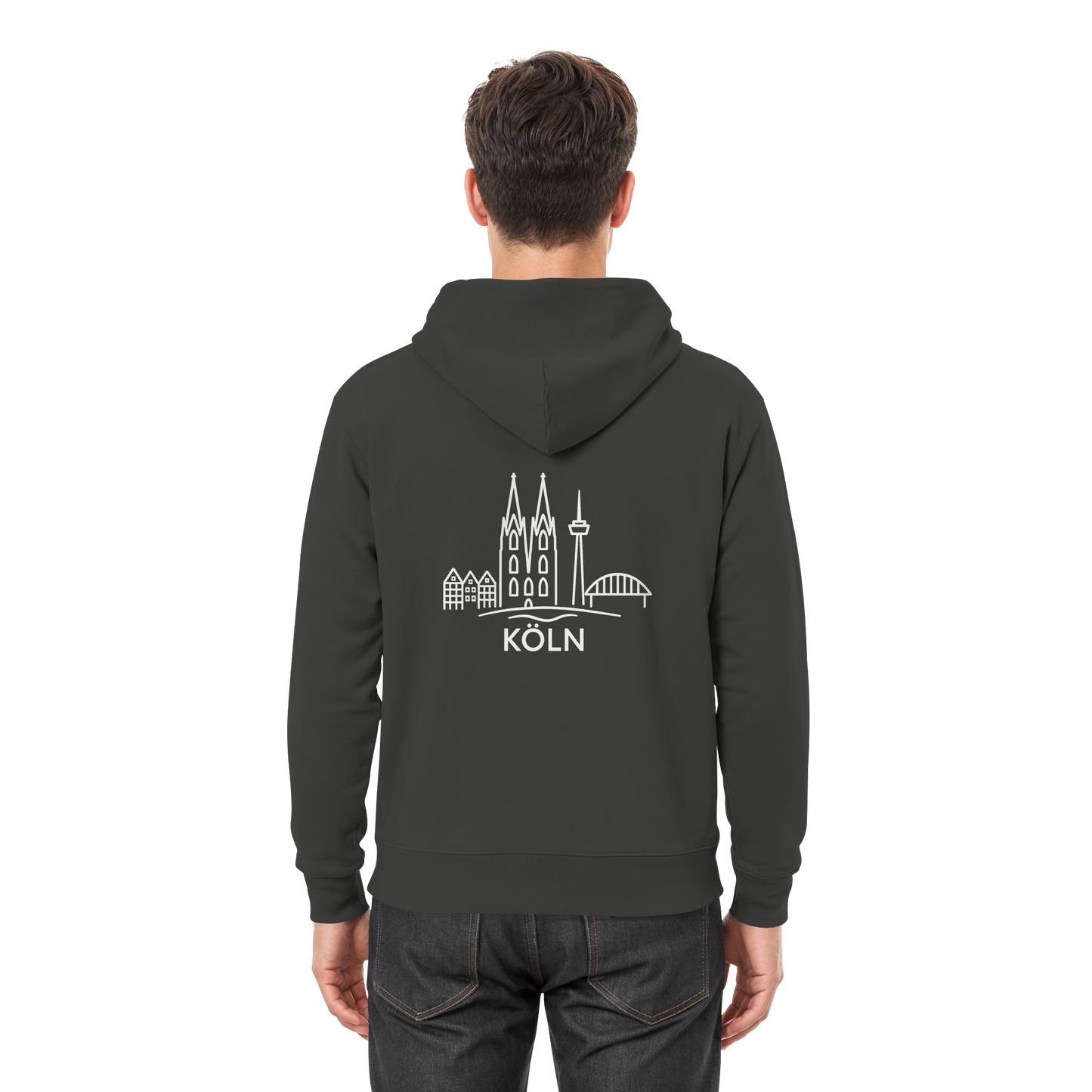 Köln Skyline (großer Druck auf dem Rücken) - Premium Unisex Hoodie
