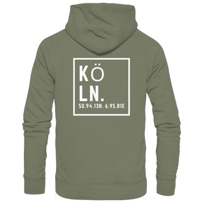 Köln Koordinaten (großer Druck auf dem Rücken) - Premium Unisex Hoodie
