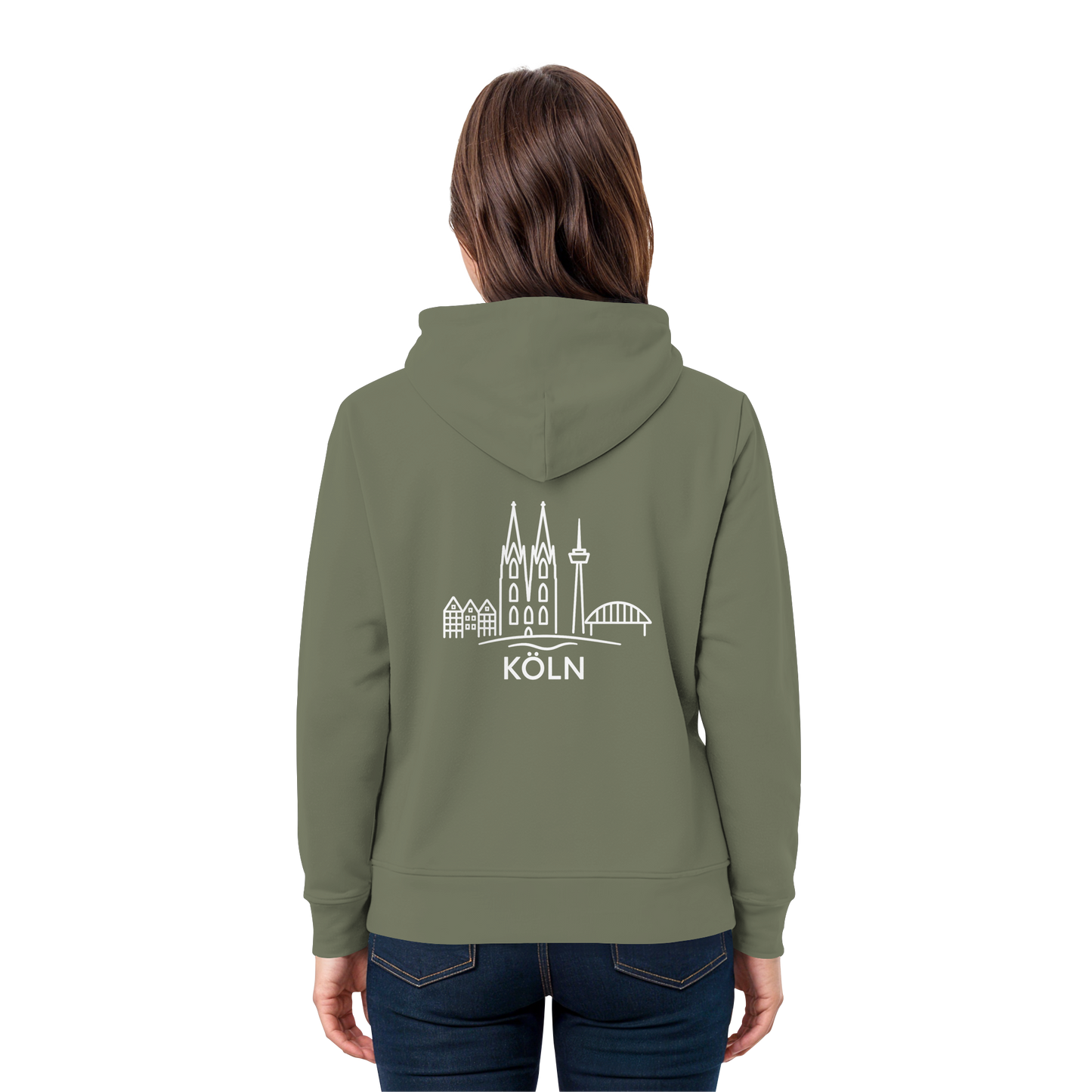 Köln Skyline (großer Druck auf dem Rücken) - Premium Unisex Hoodie