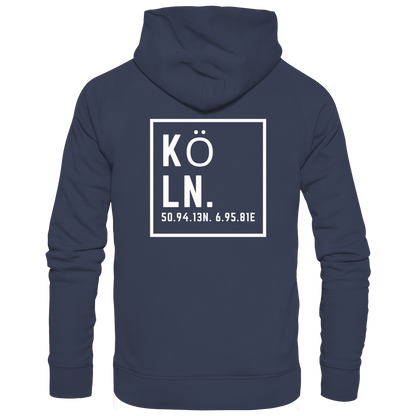 Köln Koordinaten (großer Druck auf dem Rücken) - Premium Unisex Hoodie