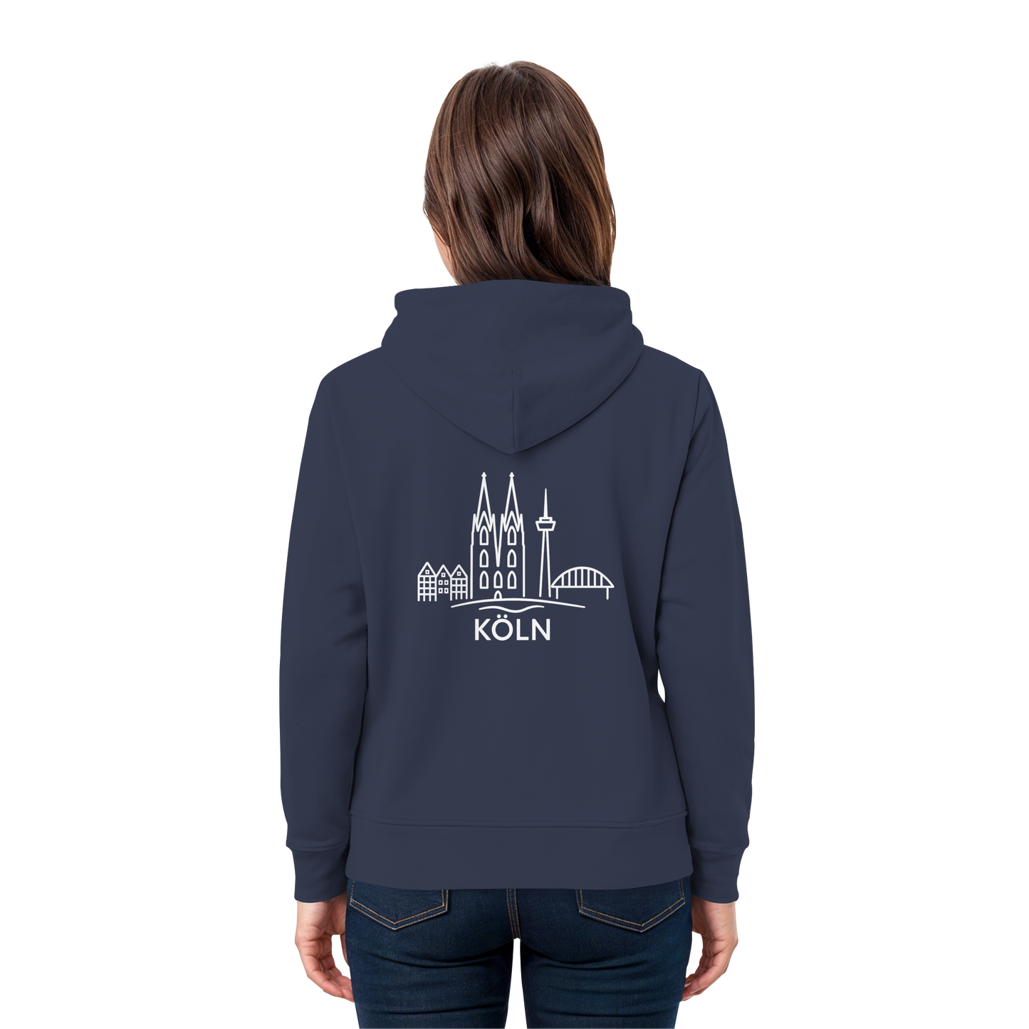 Köln Skyline (großer Druck auf dem Rücken) - Premium Unisex Hoodie