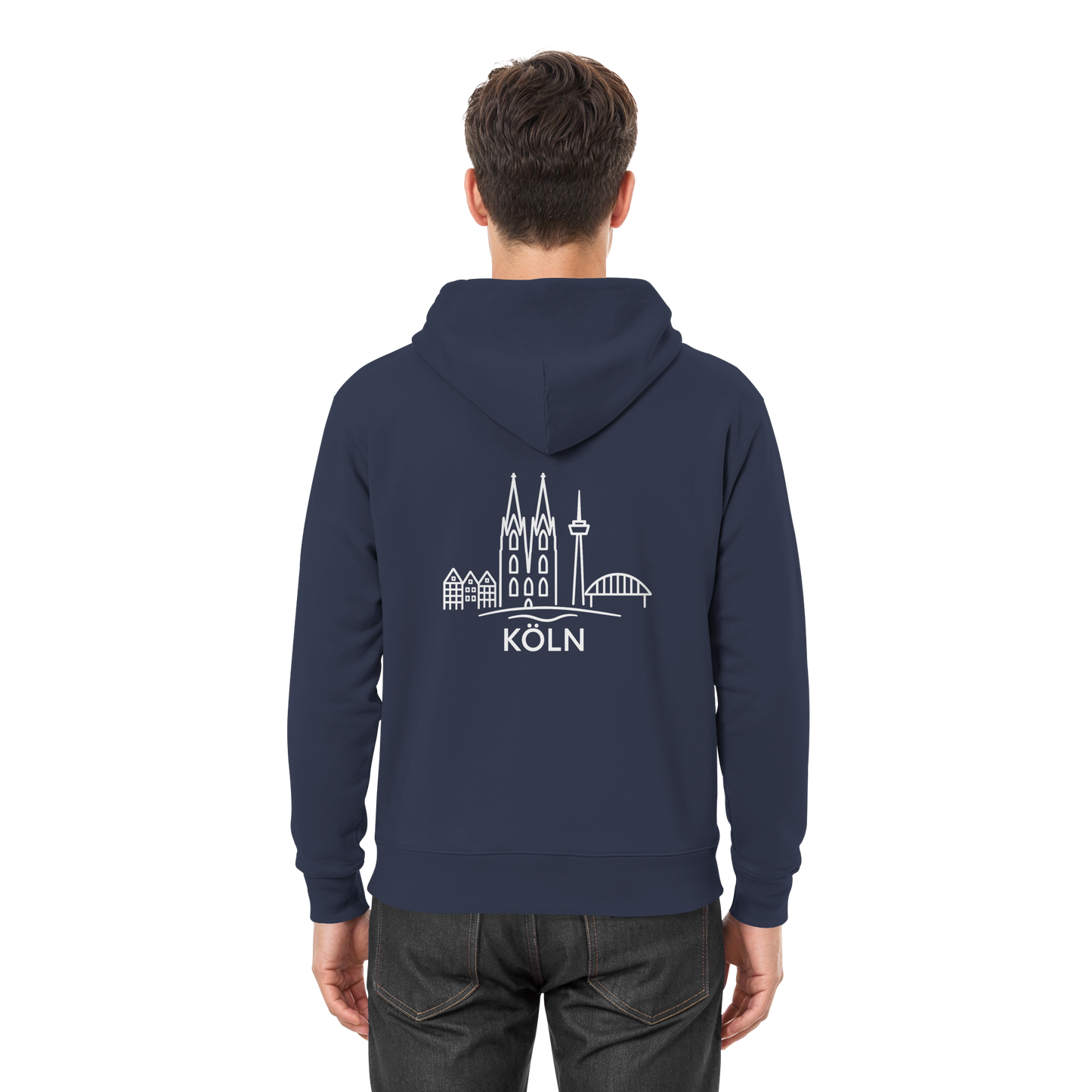 Köln Skyline (großer Druck auf dem Rücken) - Premium Unisex Hoodie