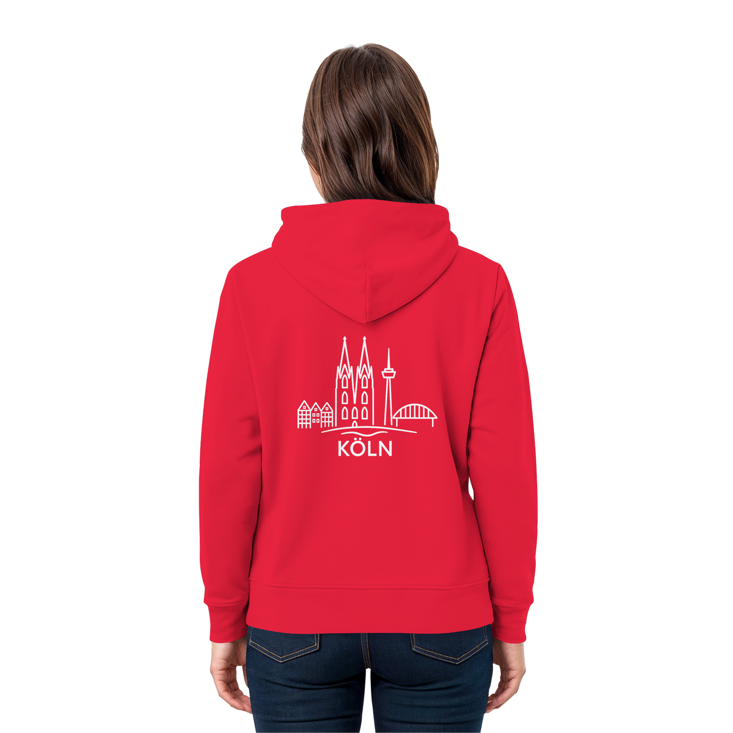 Köln Skyline (großer Druck auf dem Rücken) - Premium Unisex Hoodie