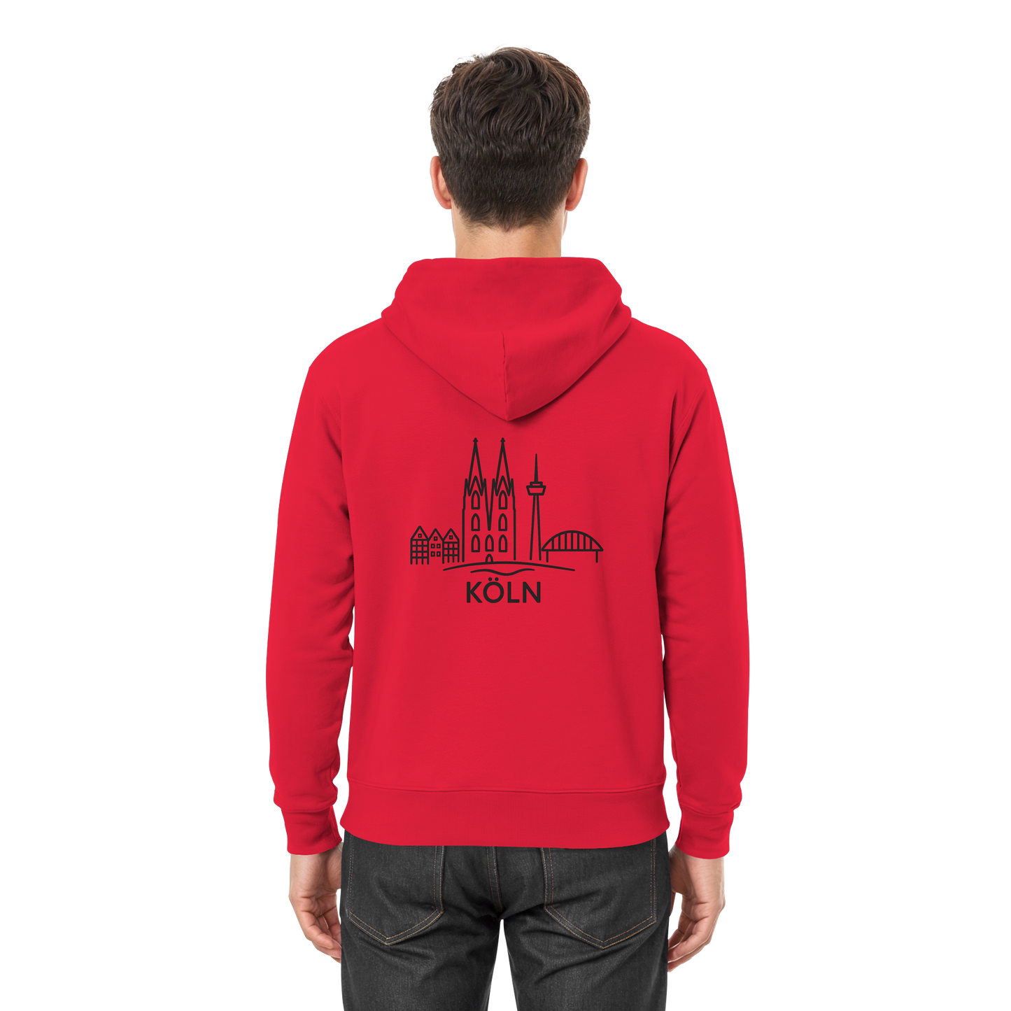 Köln Skyline (großer Druck auf dem Rücken) - Premium Unisex Hoodie
