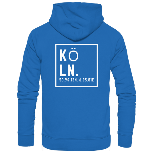 Köln Koordinaten (großer Druck auf dem Rücken) - Premium Unisex Hoodie