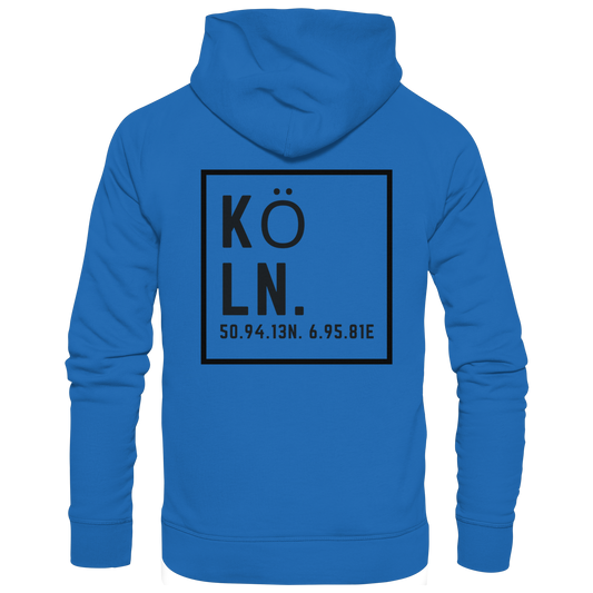 Köln Koordinaten (großer Druck auf dem Rücken) - Premium Unisex Hoodie