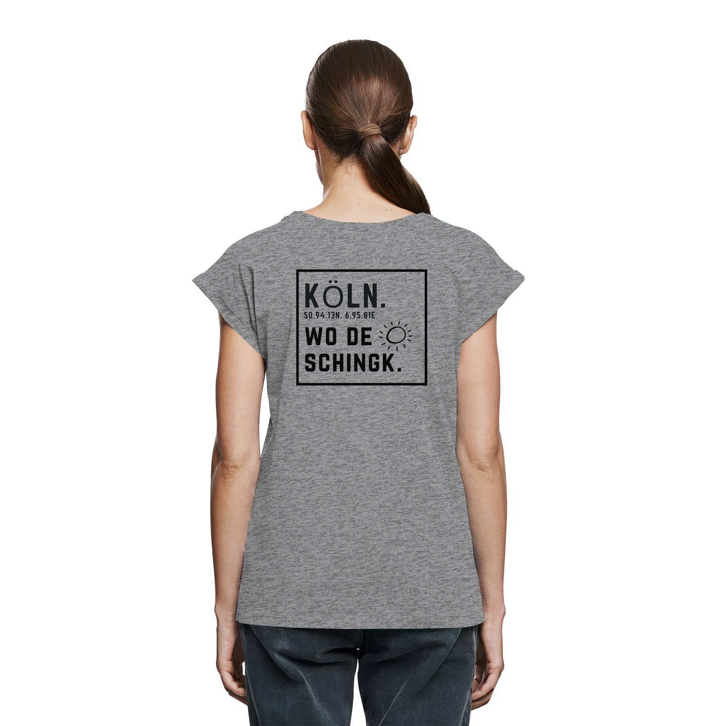Wo de Sonn schingk - Köln Druck Rücken  - Womens Extended Shoulder T-Shirt