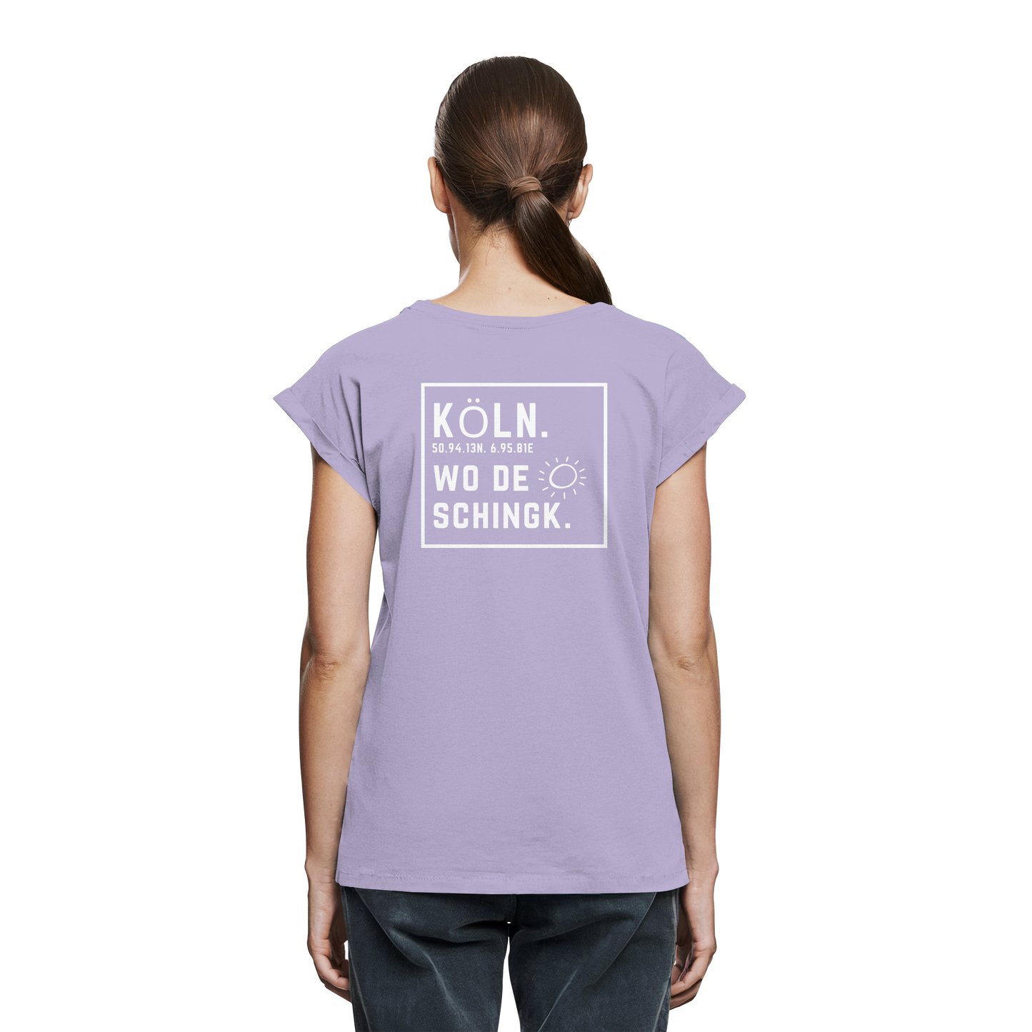 Wo de Sonn schingk - Köln Druck Rücken  - Womens Extended Shoulder T-Shirt