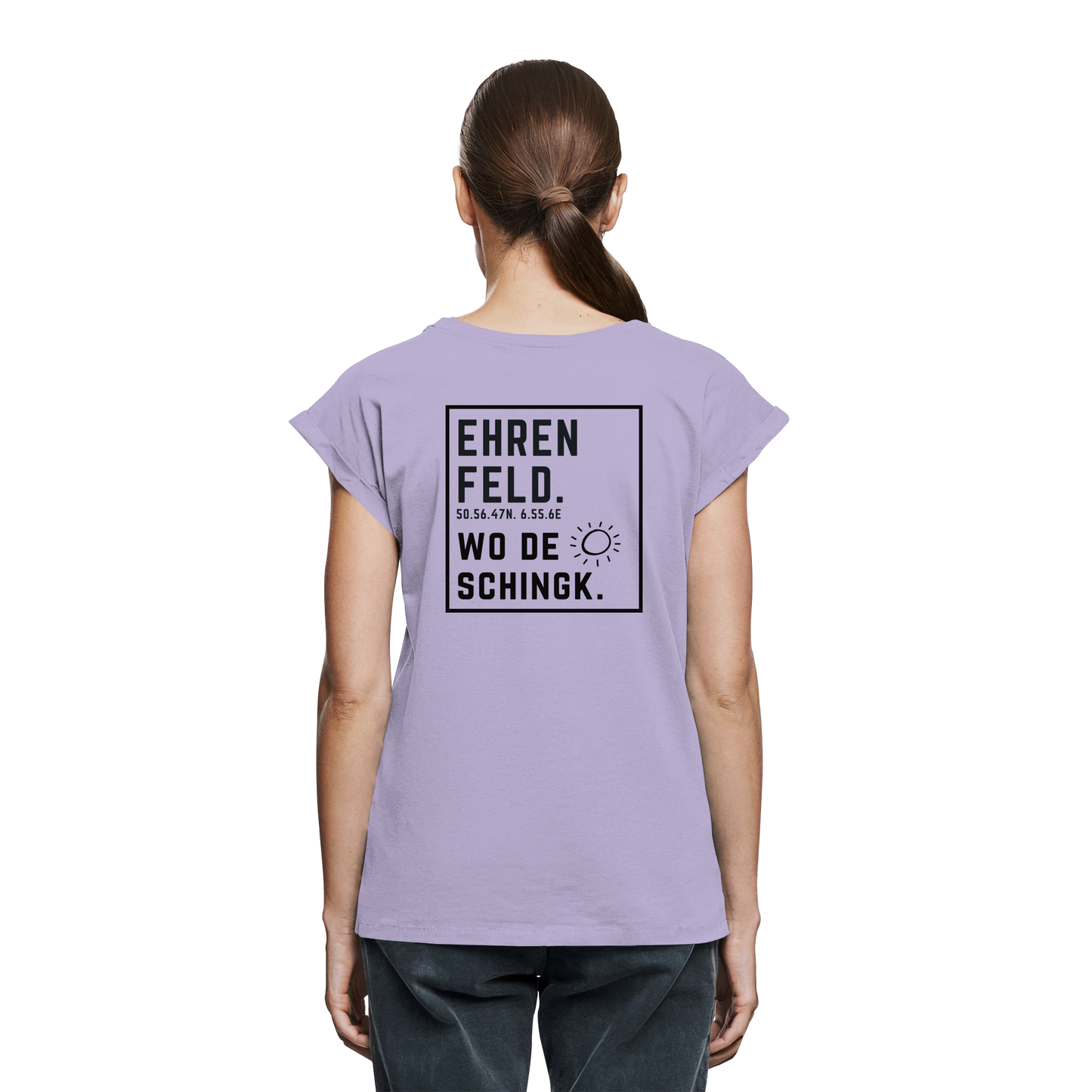 Wo de Sonn schingk - Ehrenfeld Druck Rücken - Womens Extended Shoulder T-Shirt