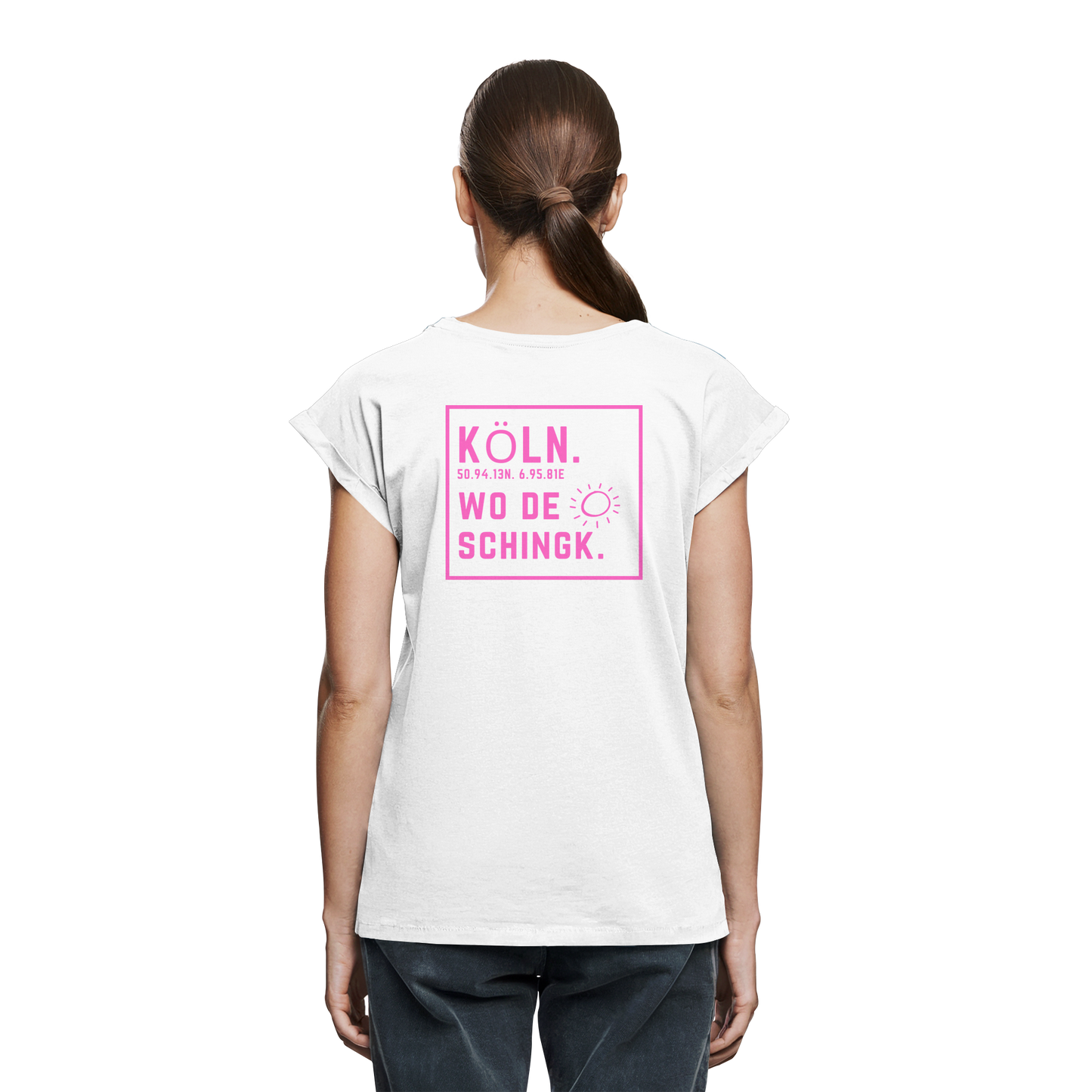 Wo de Sonn schingk - Köln Druck Rücken - Womens Extended Shoulder T-Shirt