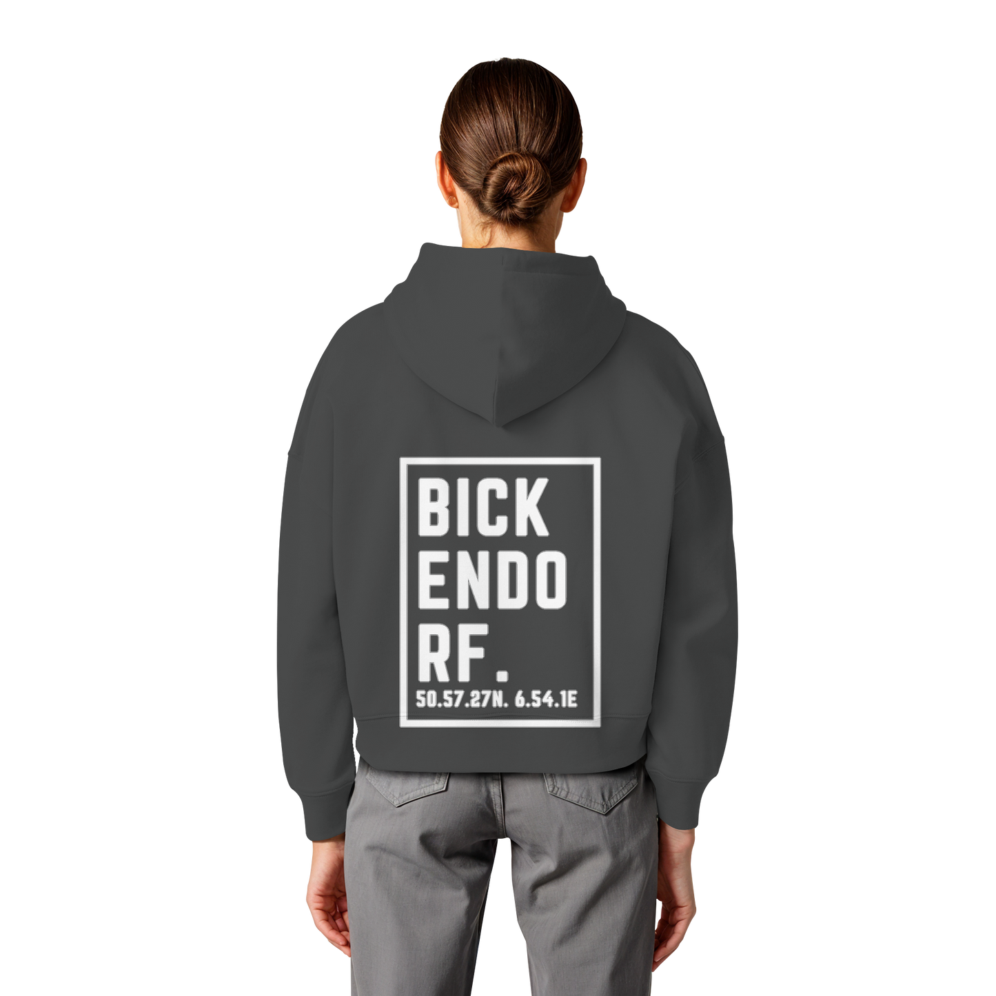Bickendorf Koordinaten (großer Druck auf dem Rücken) - Womens Organic Boxcut Hoodie