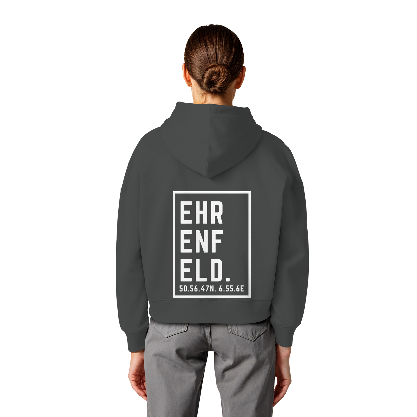 Ehrenfeld Koordinaten (großer Druck auf dem Rücken) - Womens Organic Boxcut Hoodie