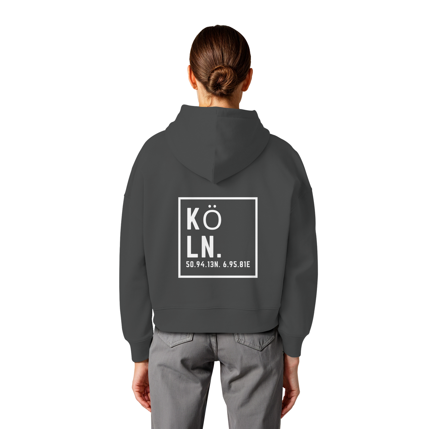 Köln Koordinaten (großer Druck auf dem Rücken) - Womens Organic Boxcut Hoodie