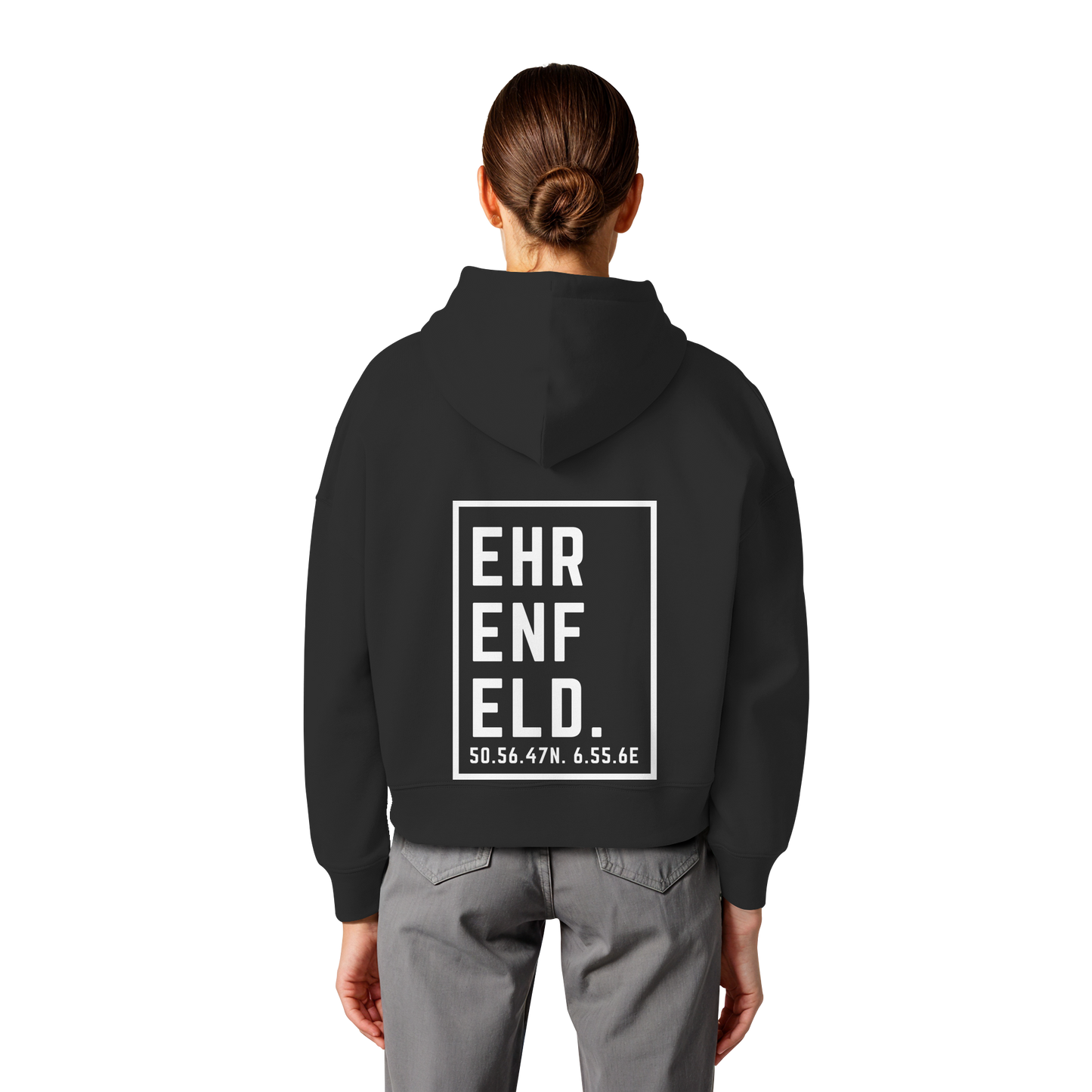 Ehrenfeld Koordinaten (großer Druck auf dem Rücken) - Womens Organic Boxcut Hoodie