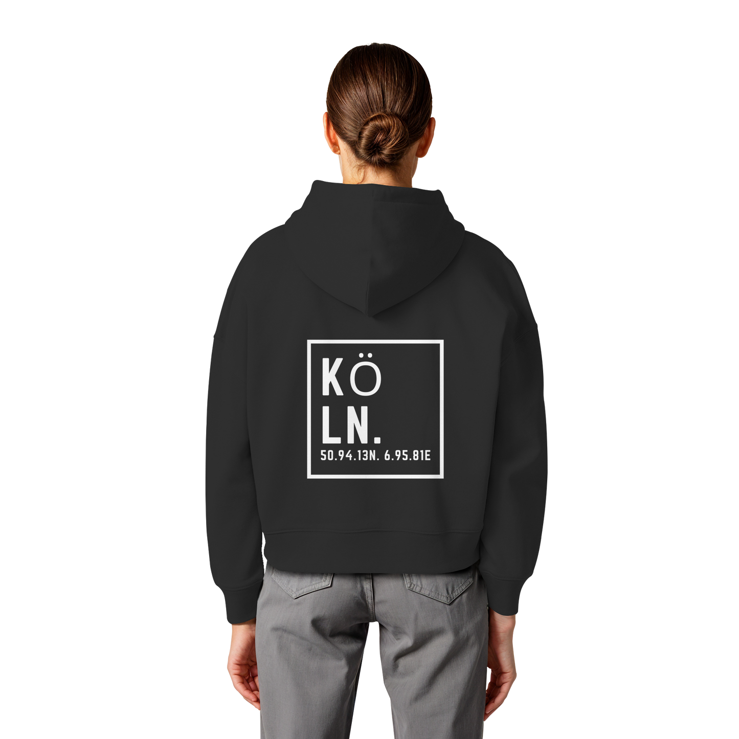 Köln Koordinaten (großer Druck auf dem Rücken) - Womens Organic Boxcut Hoodie