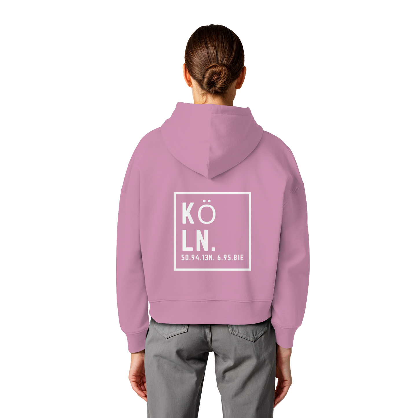 Köln Koordinaten (großer Druck auf dem Rücken) - Womens Organic Boxcut Hoodie